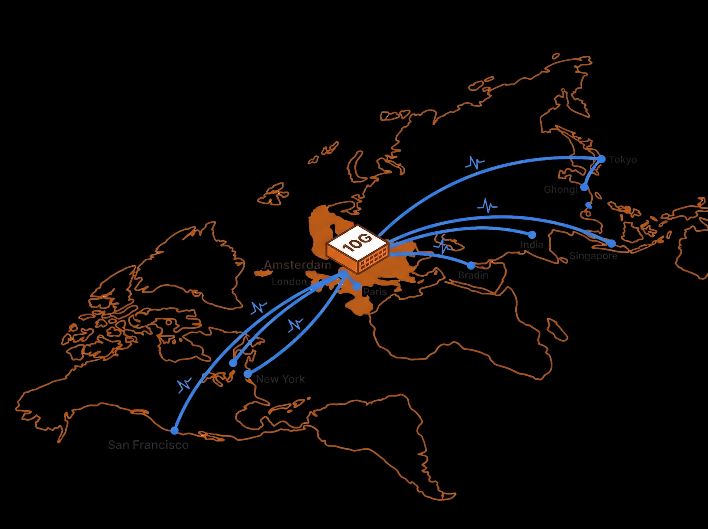 Karte der europäischen Netzwerkanbindung ab Amsterdam