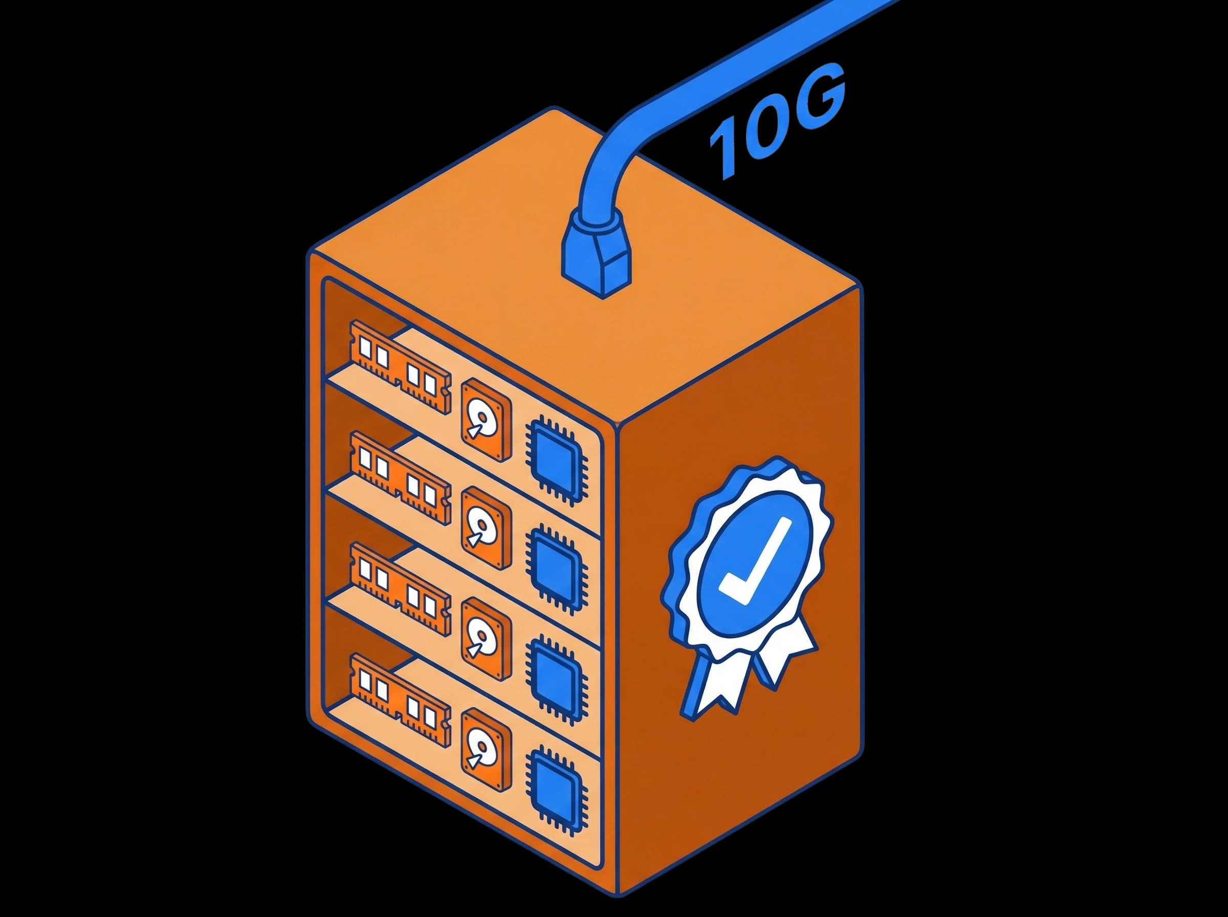 Illustratie van KVM-serverinfrastructuur met hardwarecomponenten