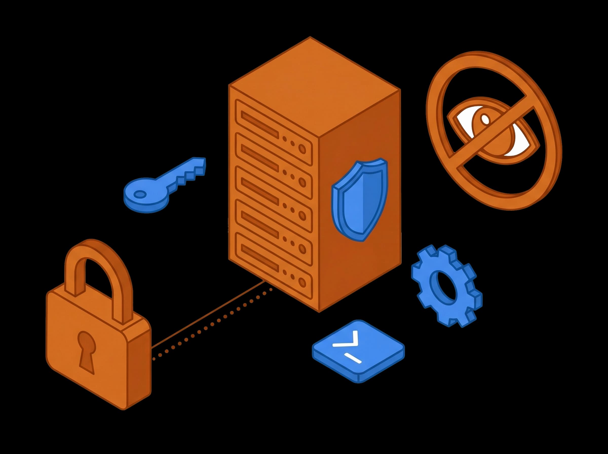 Illustratie van een zelfgehoste VPN-server met slot en server