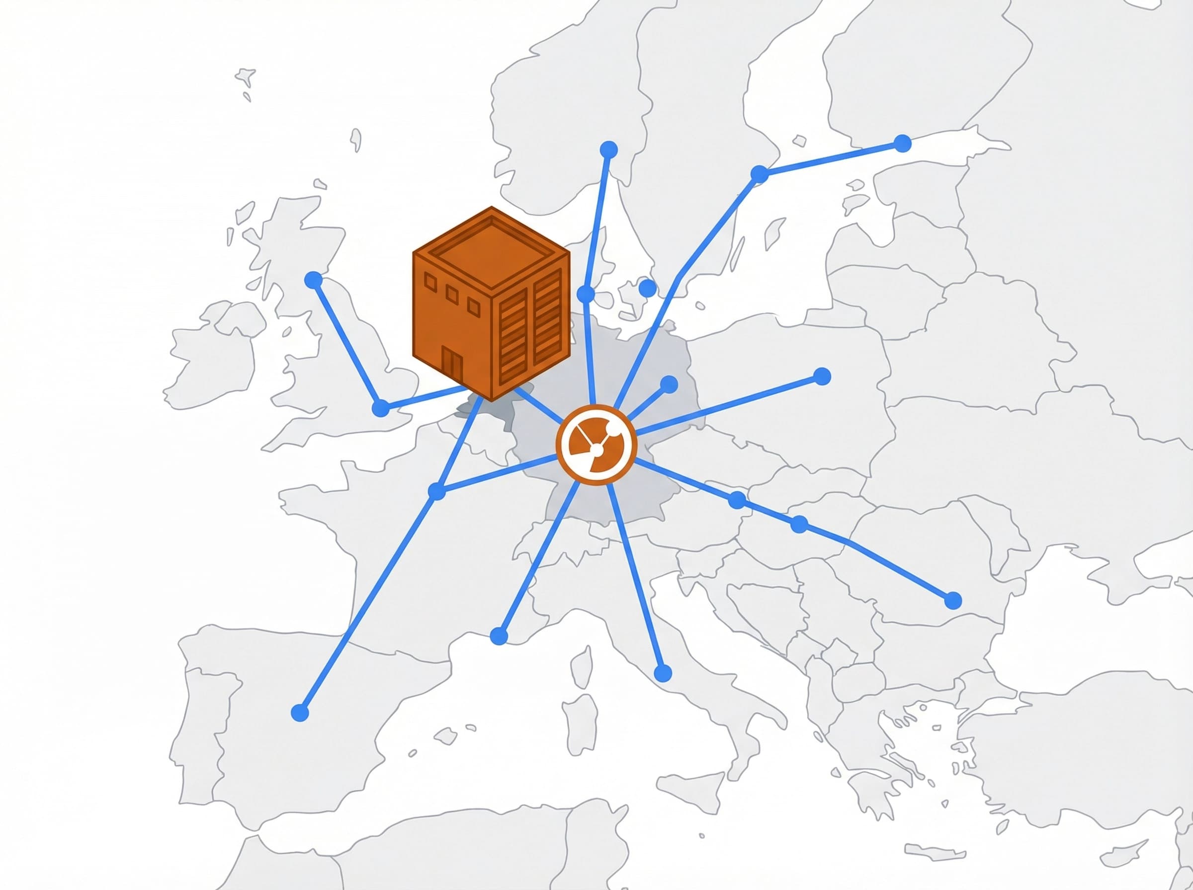 Illustration of Amsterdam data center with European network connections