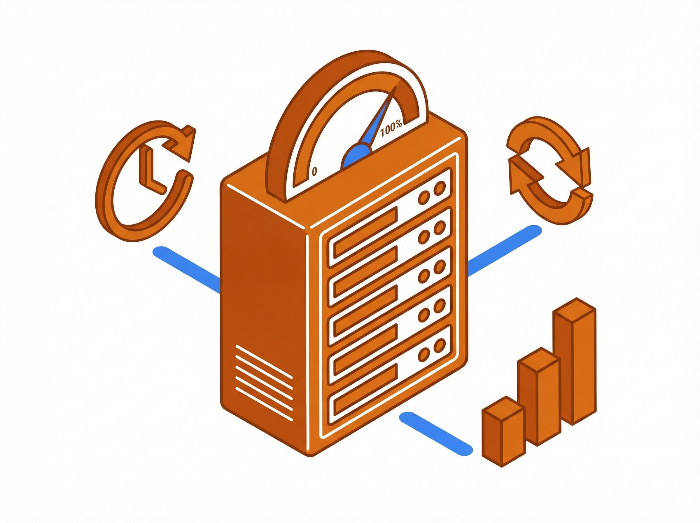 Illustration of server uptime monitoring and reliability infrastructure